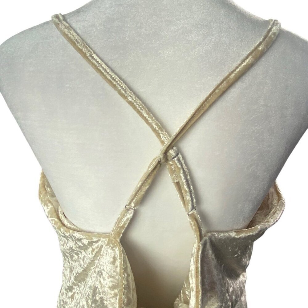 NWT R VIVIMOS Women Velvet V Neck Mini Dress Sz XL Cream Straps Sexy Party 60-12 - Picture 8 of 16